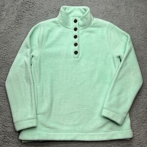 J Crew Sherpa Front Button Tunic Womens S 1/4 Button Sweater Mock Teal Preppy